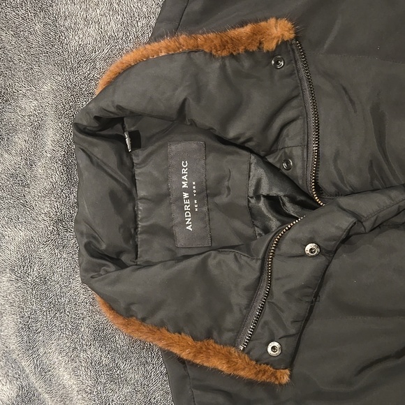 Andrew Marc Black Jacket with Brown Fur Trim size M - Picture 2 of 6
